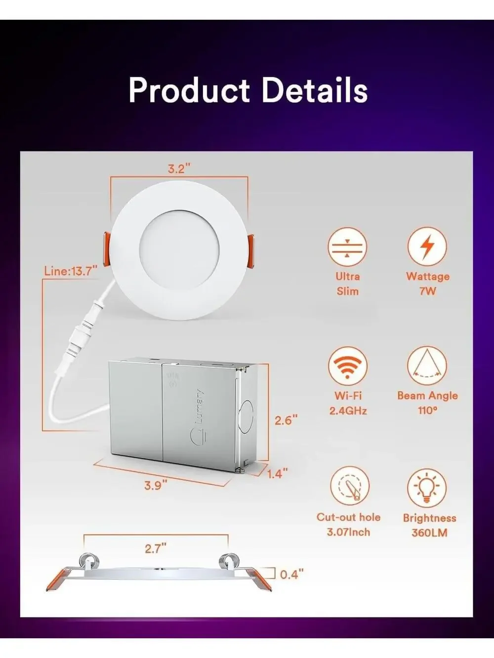 Lumary 3 Inch Smart Recessed Lighting WiFi Bluetooth Smart LED Recessed Lights